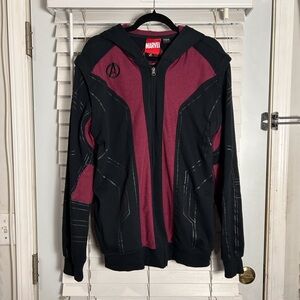 Marvel Avengers Hawkeye Hoodie Vest Full Zip Black Burgundy XL Removable Sleeves